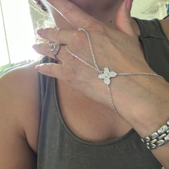 Sterling Silver Rhodium Plated Chain Bracelet Ring - Picture 2 of 10